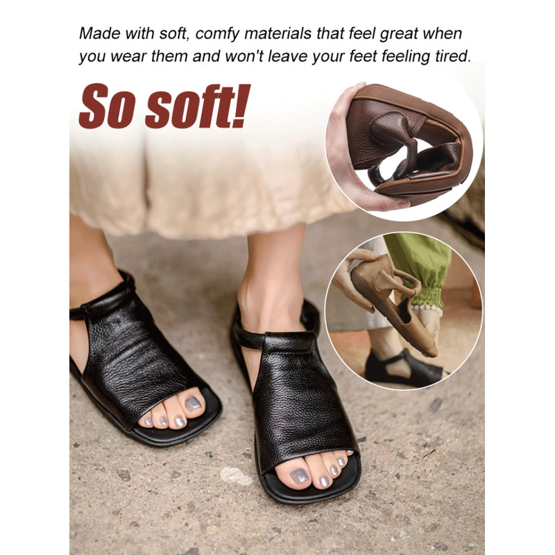 Handmade Retro Cowhide Flat Sandals Rome Style Womens Casual Shoes Fish Mouth Leather Sandals With 2