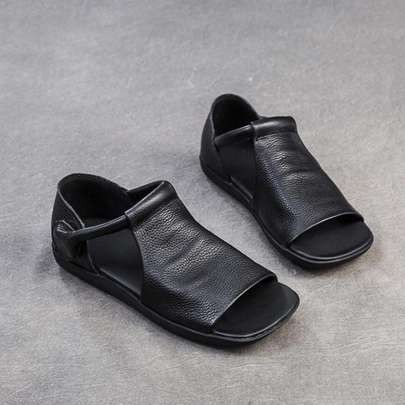 Handmade Retro Cowhide Flat Sandals Rome Style Womens Casual Shoes Fish Mouth Leather Sandals With 1