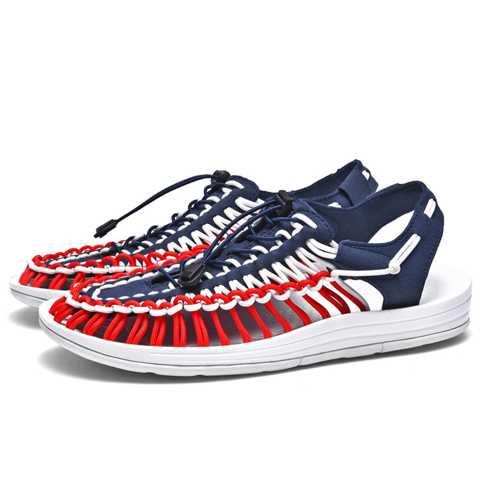 Fashion Handmade Weaving Design Summer Men Sandals Outdoor Couples Sandals Breathable Casual Flat B 14