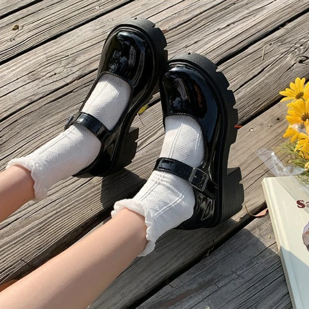 Ladies Shoes Luolita Japanese Retro British Student Uniform Round Toe Thick Sole High Heel Cosplay 0