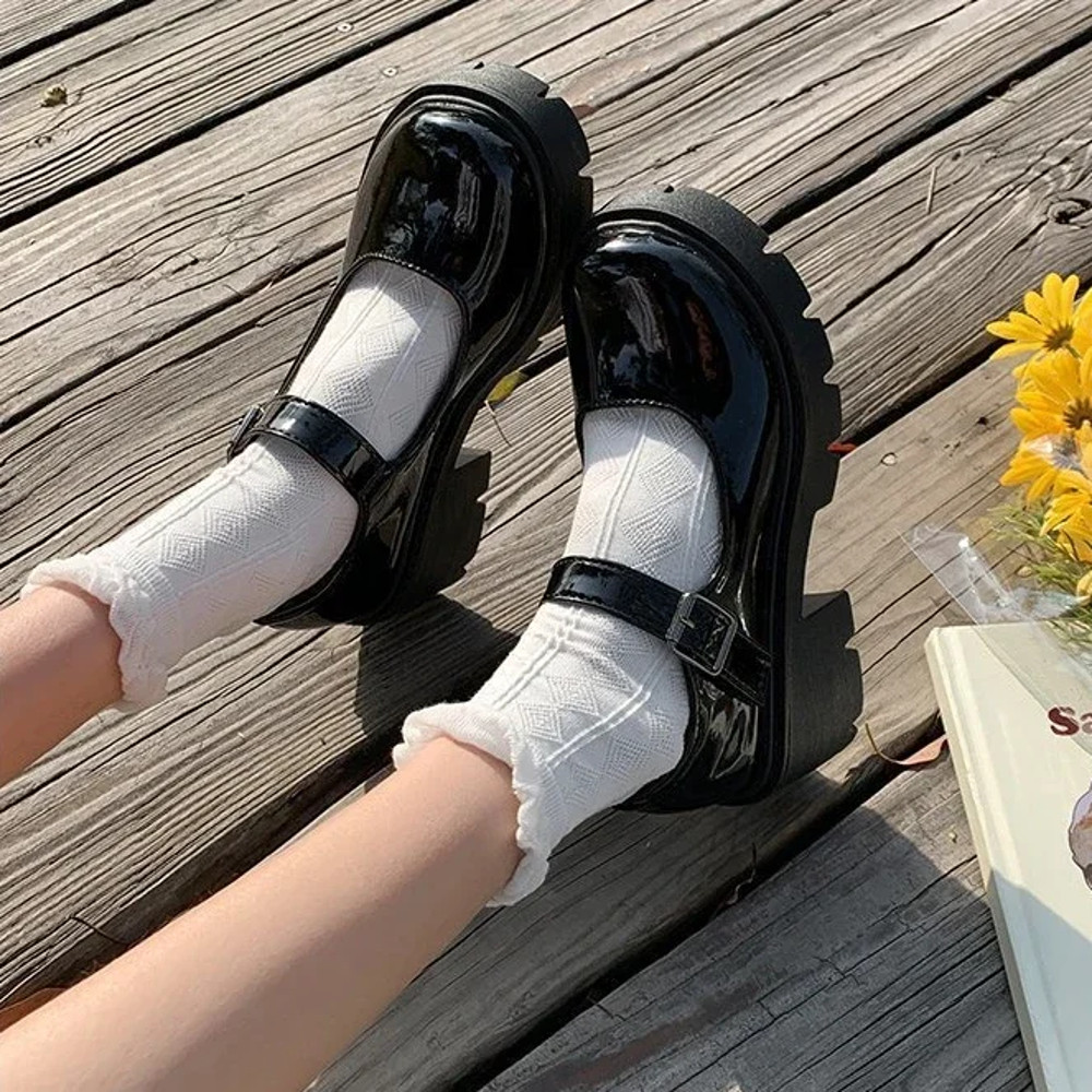 Ladies Shoes Luolita Japanese Retro British Student Uniform Round Toe Thick Sole High Heel Cosplay 7