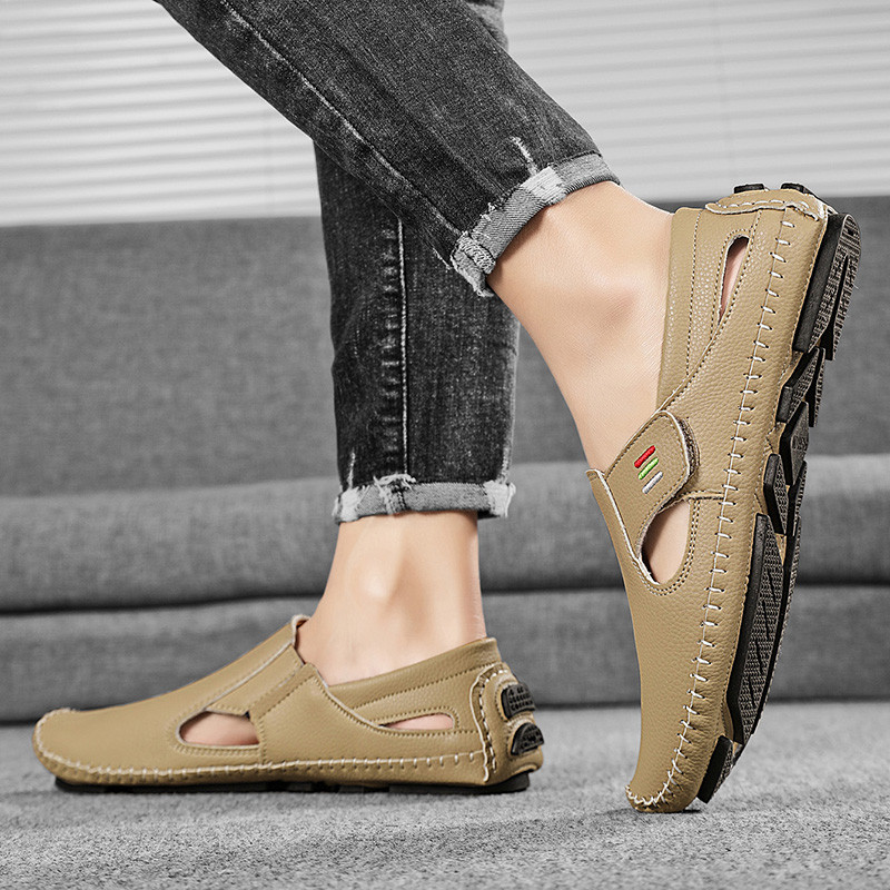 Mens Hollowed Out Leather Loafers Summer Casual Shoes Hand Sewn Driving Shoes Luxo Facon Style Foot 5