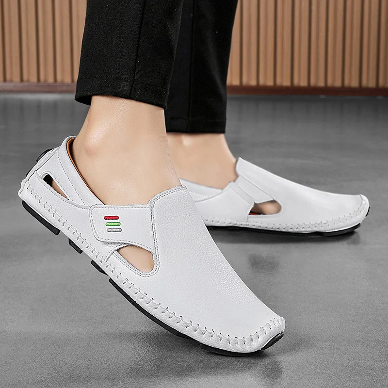 Mens Hollowed Out Leather Loafers Summer Casual Shoes Hand Sewn Driving Shoes Luxo Facon Style Foot 6