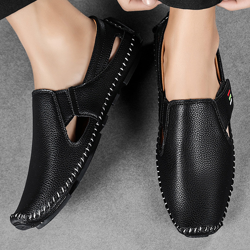 Mens Hollowed Out Leather Loafers Summer Casual Shoes Hand Sewn Driving Shoes Luxo Facon Style Foot 7