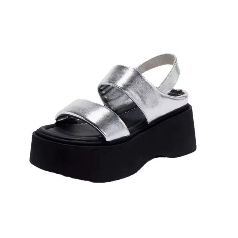 Womens Summer Chunky Sandals, Wedge Heel Slides, Leather Thick Bottom Casual Flip Flops, Beach Platform Shoes