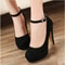 Sexy Super High Heels Shoes for Women, Black Flock Chunky Platform Pumps, Square Heel Ankle Buckle Party Shoes