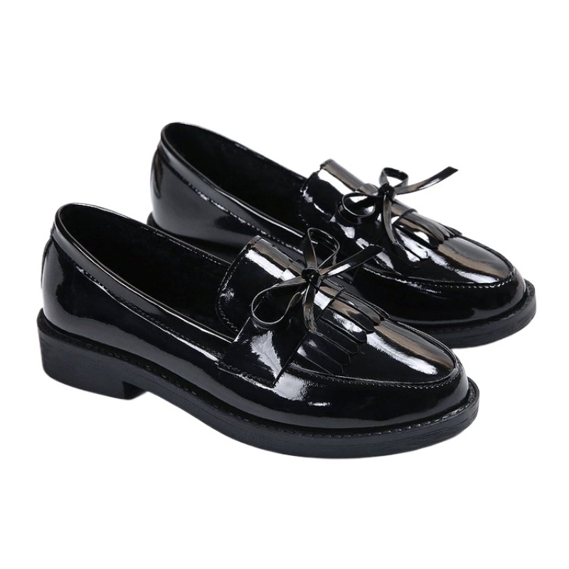 Patent Leather Womens Loafers Stylish Tassel Flats Comfortable Bowknot Small Leather Shoes Casual B 2
