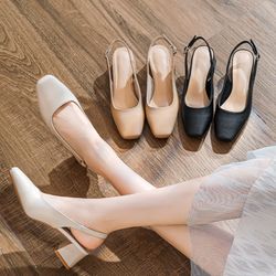 womens summer french baotou sandals, new mid thick heel high heels, shallow mouth shoes, stylish large coarse heel sand