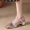 Womens Square Toe Sandals, Female Shoes Solid Brand One-word Buckle, Summer Open Toe Chunky Heels Dress Sandals