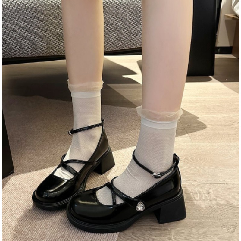 Retro Mary Jane Shoes For Women PU Leather Loafers Thick Heel Lolita Shoes Uniform Pumps With Ankle 1
