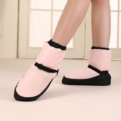 womens winter ballet dance boots, cotton ballerina shoes with thickened sole, warm flat adult dancing boots for practice