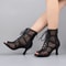 Sexy Latin Dance Shoes for Women, Leather Black Dancing Boots, Ladies Mesh High Heels, Girls Ballroom Shoes Party Dance