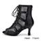Sexy Latin Dance Shoes for Women, Leather Black Dancing Boots, Ladies Mesh High Heels, Girls Ballroom Shoes Party Dance