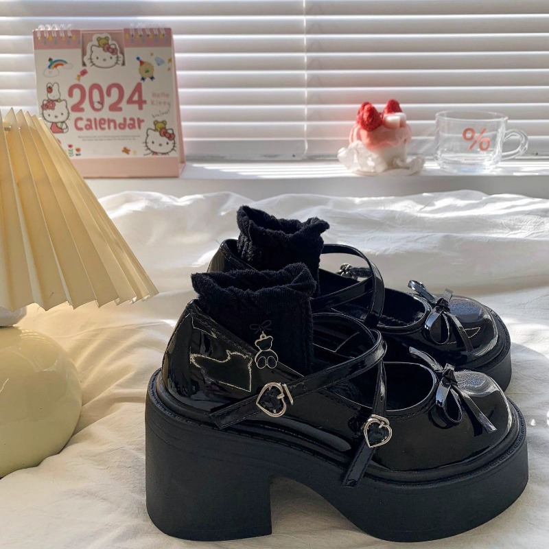 Womens Chunky Heel Mary Janes Pumps, Round Toe Platform Shoes, Elegant Spring Lolita Heeled Shoes for Dress & Student