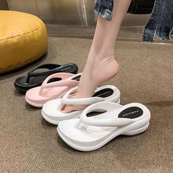 thick sole wedges flip flops for women, non-slip platform beach sandals & comfortable outdoor slippers
