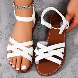 summer women flat bottom roman strap sandals, non slip rubber soles shoes for women slippers fashion ladies daily wear