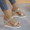 Womens Fashion Pearl Rhinestone Wedge Sandals, Summer Platform Slides, Elegant High Heel Casual Ladies Slippers