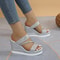 Womens Fashion Pearl Rhinestone Wedge Sandals, Summer Platform Slides, Elegant High Heel Casual Ladies Slippers