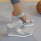 Womens Fashion Pearl Rhinestone Wedge Sandals, Summer Platform Slides, Elegant High Heel Casual Ladies Slippers