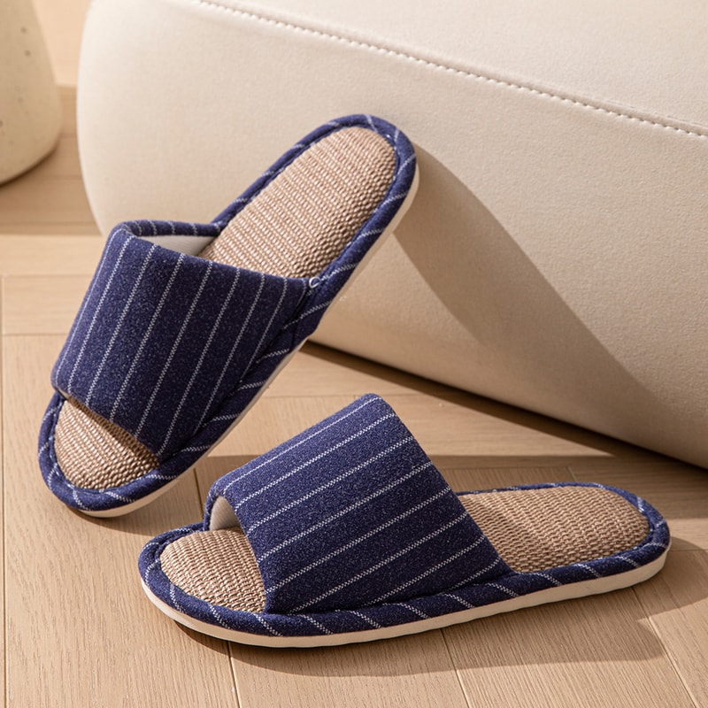 Fashion Stripe Flax Indoor Slippers For Women NonSlip Soft Sole Comfortable Spring Autumn Bedroom 3