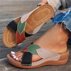womens breathable summer sandals, retro wedge slip-on walking shoes, lightweight female footwear slippers