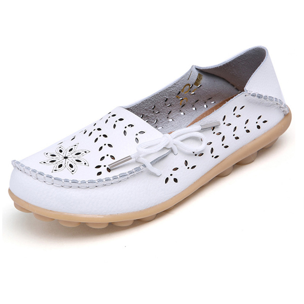Soft Genuine Leather Womens Flats Casual Breathable SlipOn Loafers Summer Driving Shoes 10