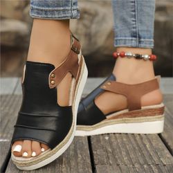 elegant womens wedge walking shoes sandals, breathable retro summer party sandals for women