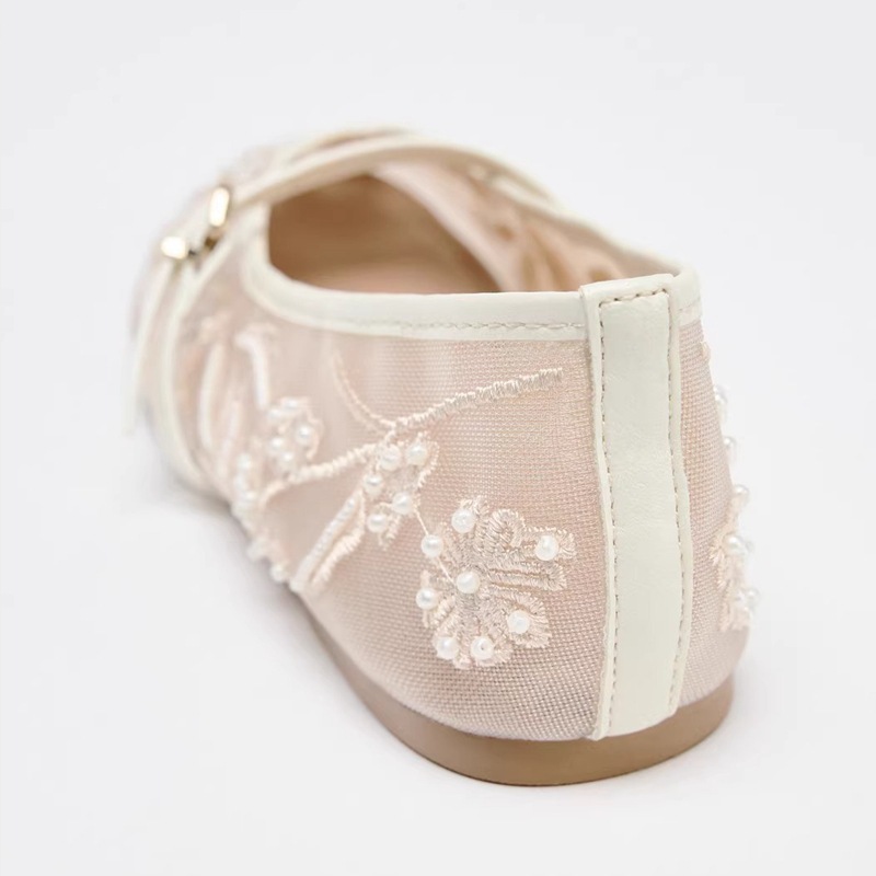 Fashion Embroidery Pearl Mesh Ballet Flats Women Hollow Round Toe Flat Sandals With Elegant Belt Bu 3