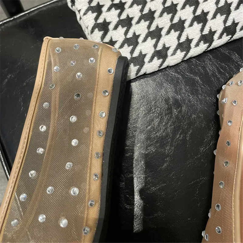 Womens Luxury Glitter Rhinestone Mesh Flats Designer Summer Mules Fashion Loafers Elegant Breathab 1