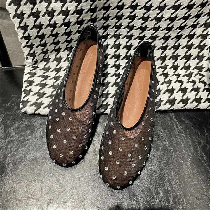 Womens Luxury Glitter Rhinestone Mesh Flats Designer Summer Mules Fashion Loafers Elegant Breathab 7
