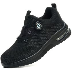 mens lightweight rotary buckle work boots, anti-impact & anti-piercing safety shoes with fashionable outdoor sport