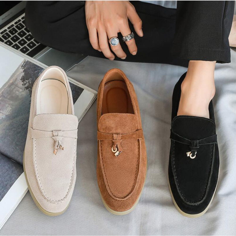 Mens Genuine Suede Leather Loafers Classic British Tassel Moccasins Fashion Casual Driving Shoes F 0