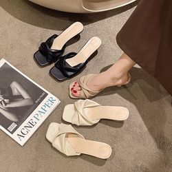 elegant sexy pointed toe mule high heels, womens mixed color slip-on fashion slides for summer party & club wear