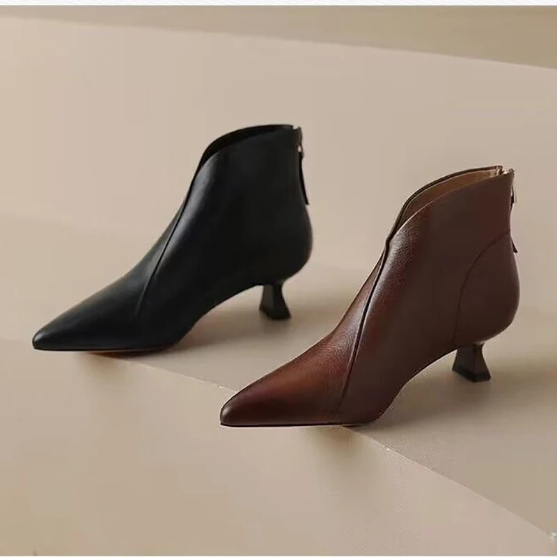 Stylish Autumn Winter Pointed Toe Women Ankle Boots Fashion Vintage Short Booties With Square Heels 0