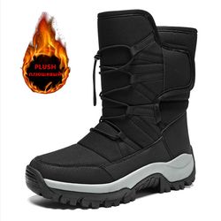 waterproof brand winter shoes, warm plush snow boots, non-slip outdoor hiking & work ankle boots for winter