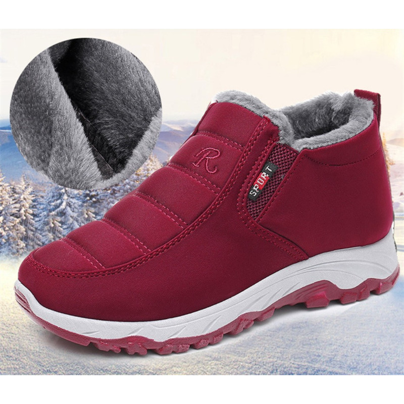 Waterproof Womens Boots, Slip On Winter Snow Shoes with Plush Lining, Casual Ankle Botas for Women