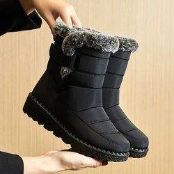 waterproof winter boots for women, long plush faux fur snow boots & warm cotton platform shoes for stylish winter comfot