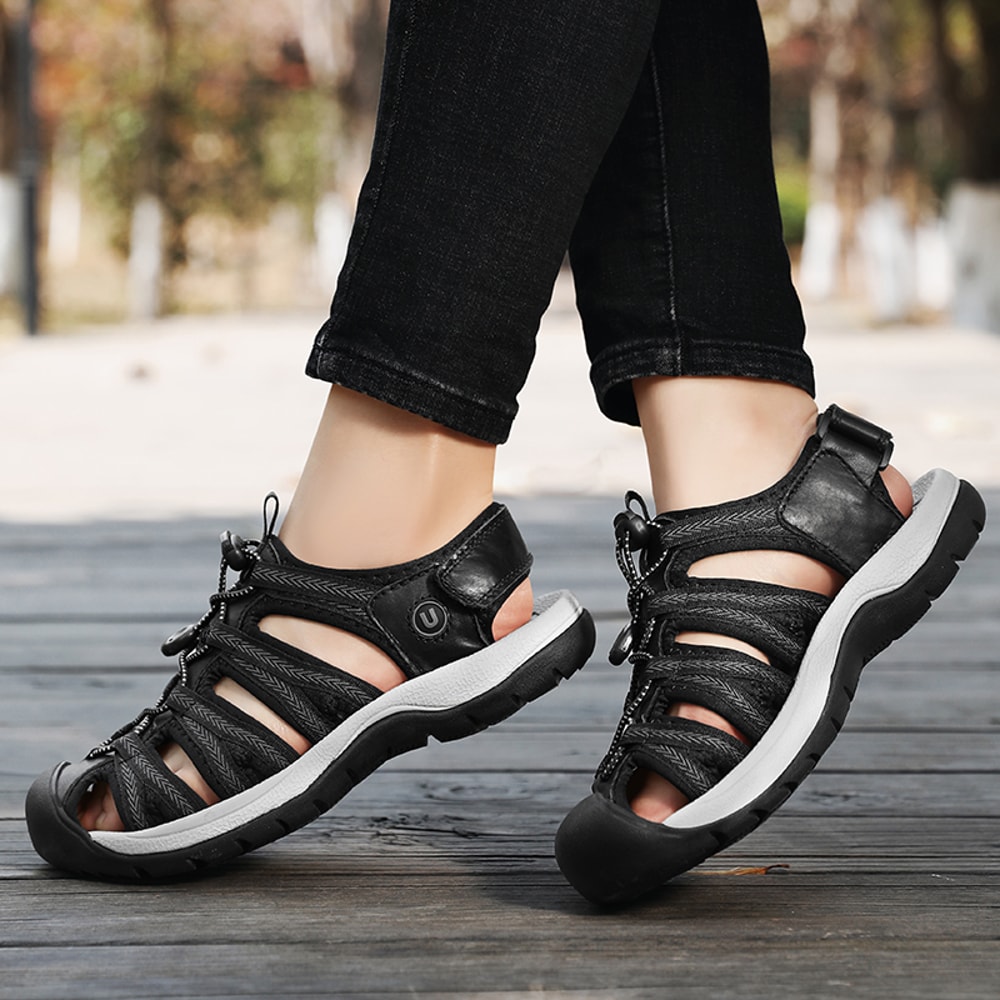 Womens Summer Genuine Leather Wedge Sandals Fashionable Breathable Casual Shoes For Beach Outdoor 3