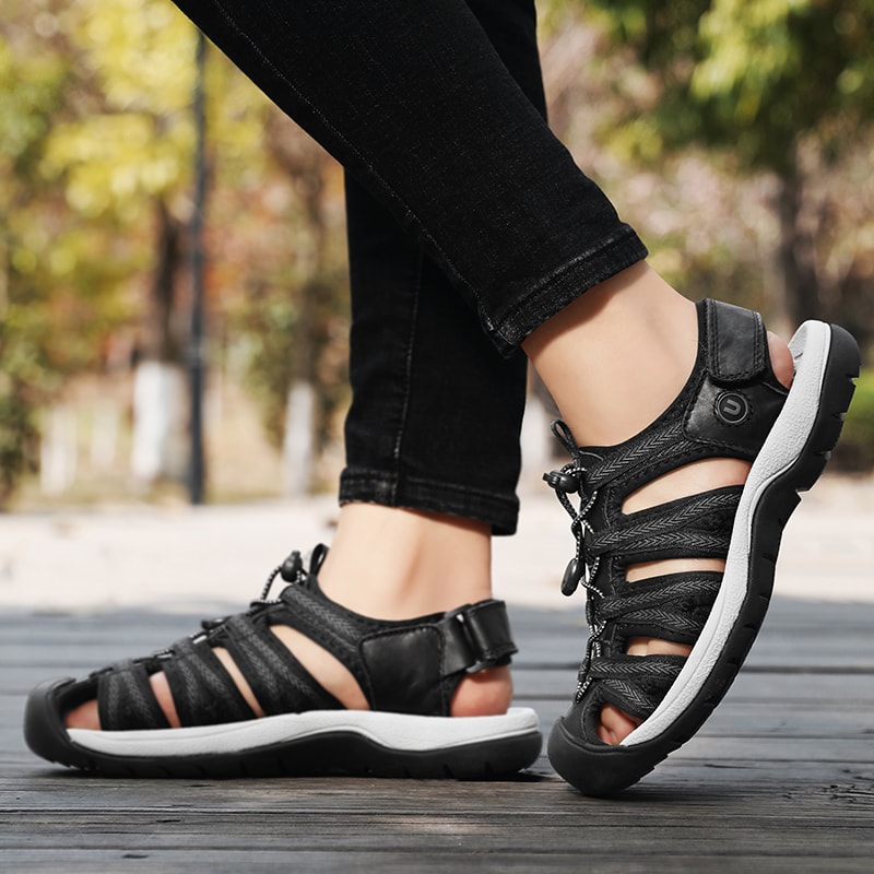 Womens Summer Genuine Leather Wedge Sandals Fashionable Breathable Casual Shoes For Beach Outdoor 4
