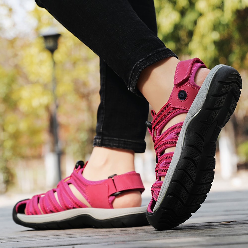 Womens Summer Genuine Leather Wedge Sandals Fashionable Breathable Casual Shoes For Beach Outdoor 2