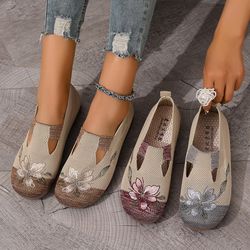 new womens summer casual shoes, lightweight breathable embroidered flat shoes with soft, non-slip sole