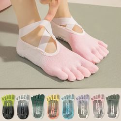 professional non-slip gradient yoga socks with silicone grip, breathable backless five-toe pilates socks for indoor fit