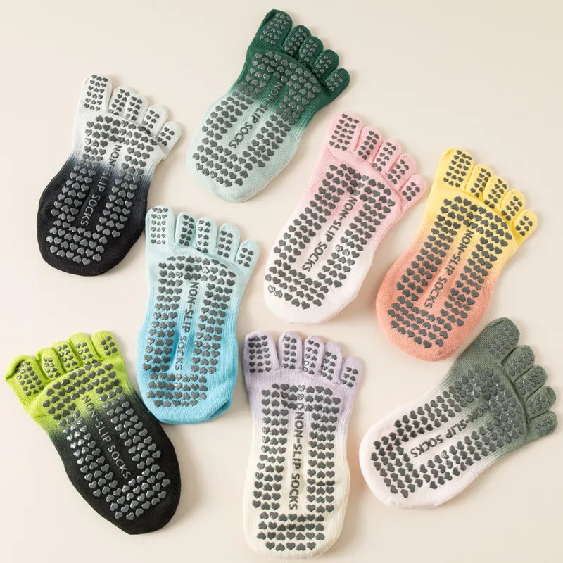 Professional Non-Slip Gradient Yoga Socks with Silicone Grip, Breathable Backless Five-Toe Pilates Socks for Indoor Fit