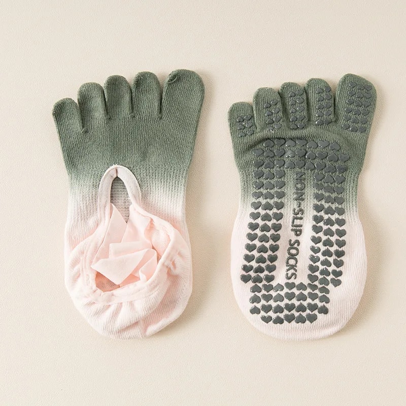 Professional Non-Slip Gradient Yoga Socks with Silicone Grip, Breathable Backless Five-Toe Pilates Socks for Indoor Fit