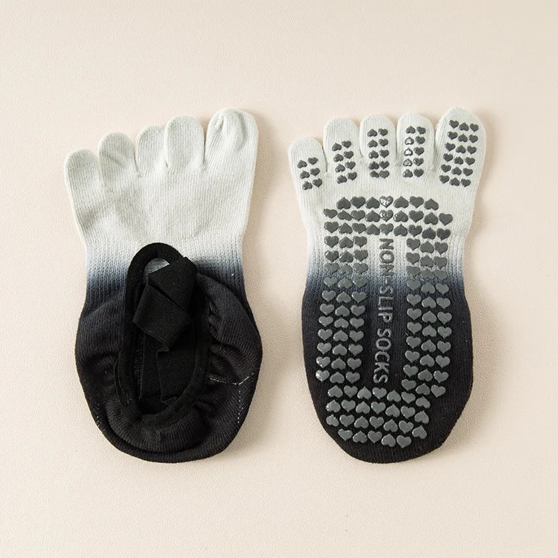 Professional Non-Slip Gradient Yoga Socks with Silicone Grip, Breathable Backless Five-Toe Pilates Socks for Indoor Fit