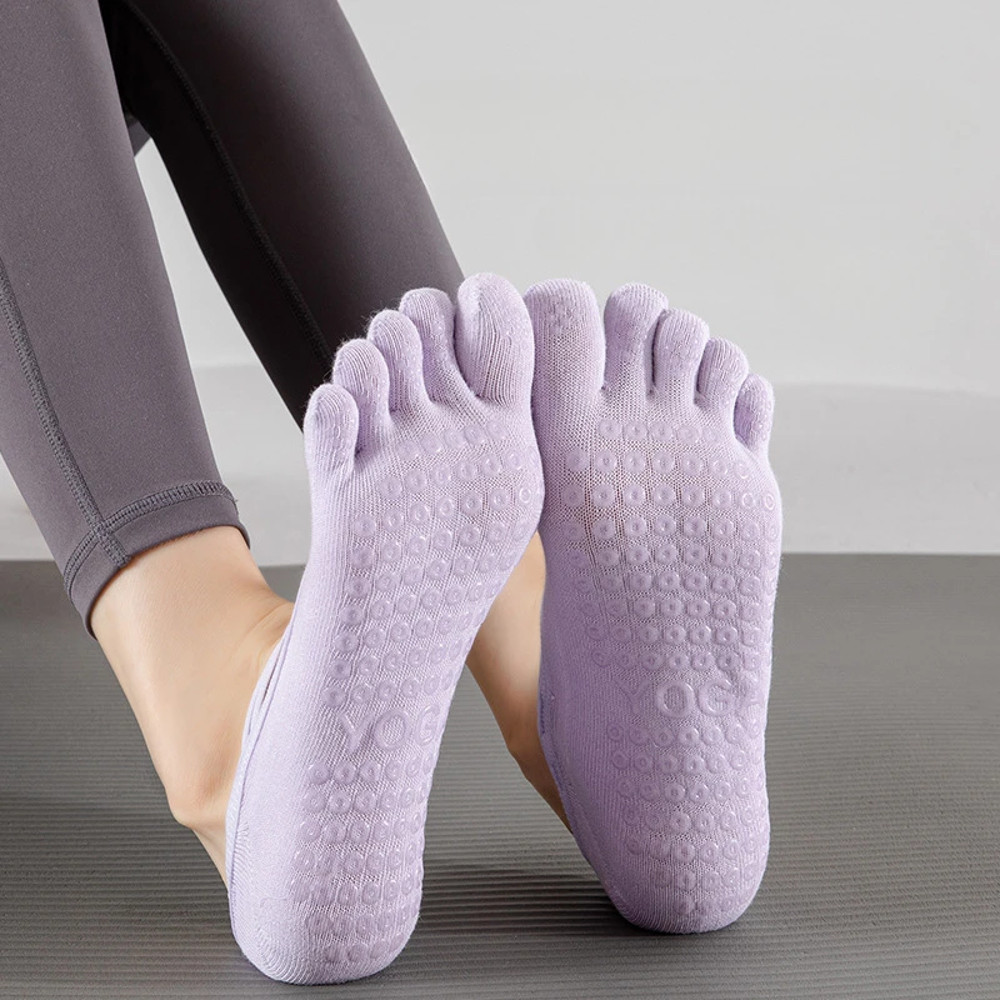 Womens Five-Finger Yoga Socks, Breathable Backless Pilates Socks with Anti-Slip Silicone Sole