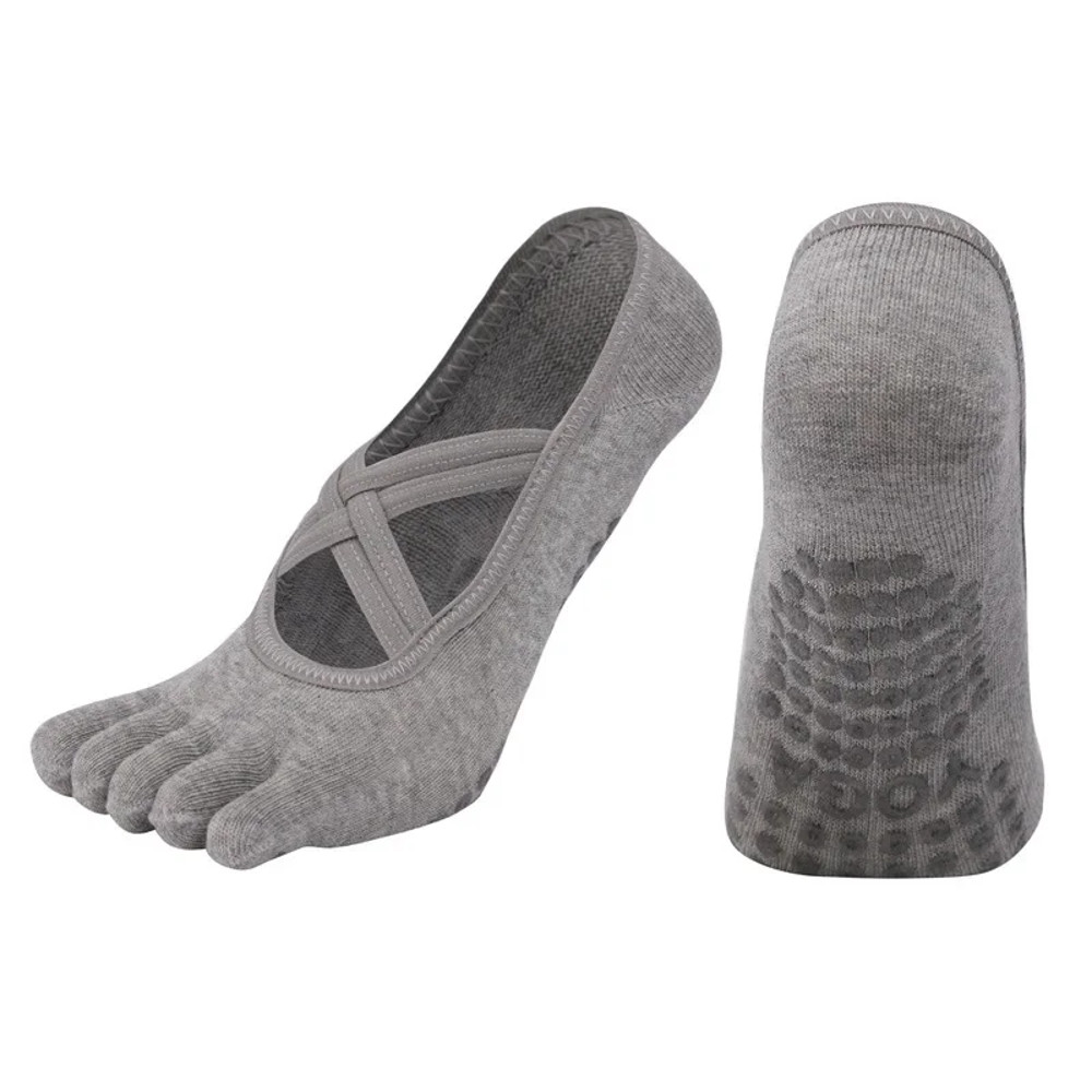 Womens Five-Finger Yoga Socks, Breathable Backless Pilates Socks with Anti-Slip Silicone Sole