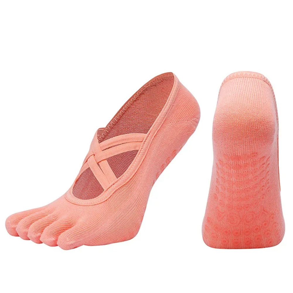 Womens Five-Finger Yoga Socks, Breathable Backless Pilates Socks with Anti-Slip Silicone Sole