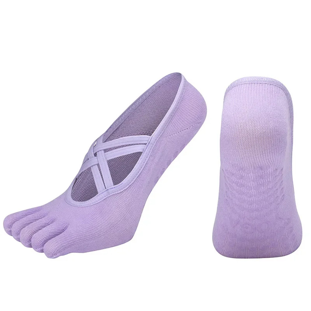 Womens Five-Finger Yoga Socks, Breathable Backless Pilates Socks with Anti-Slip Silicone Sole