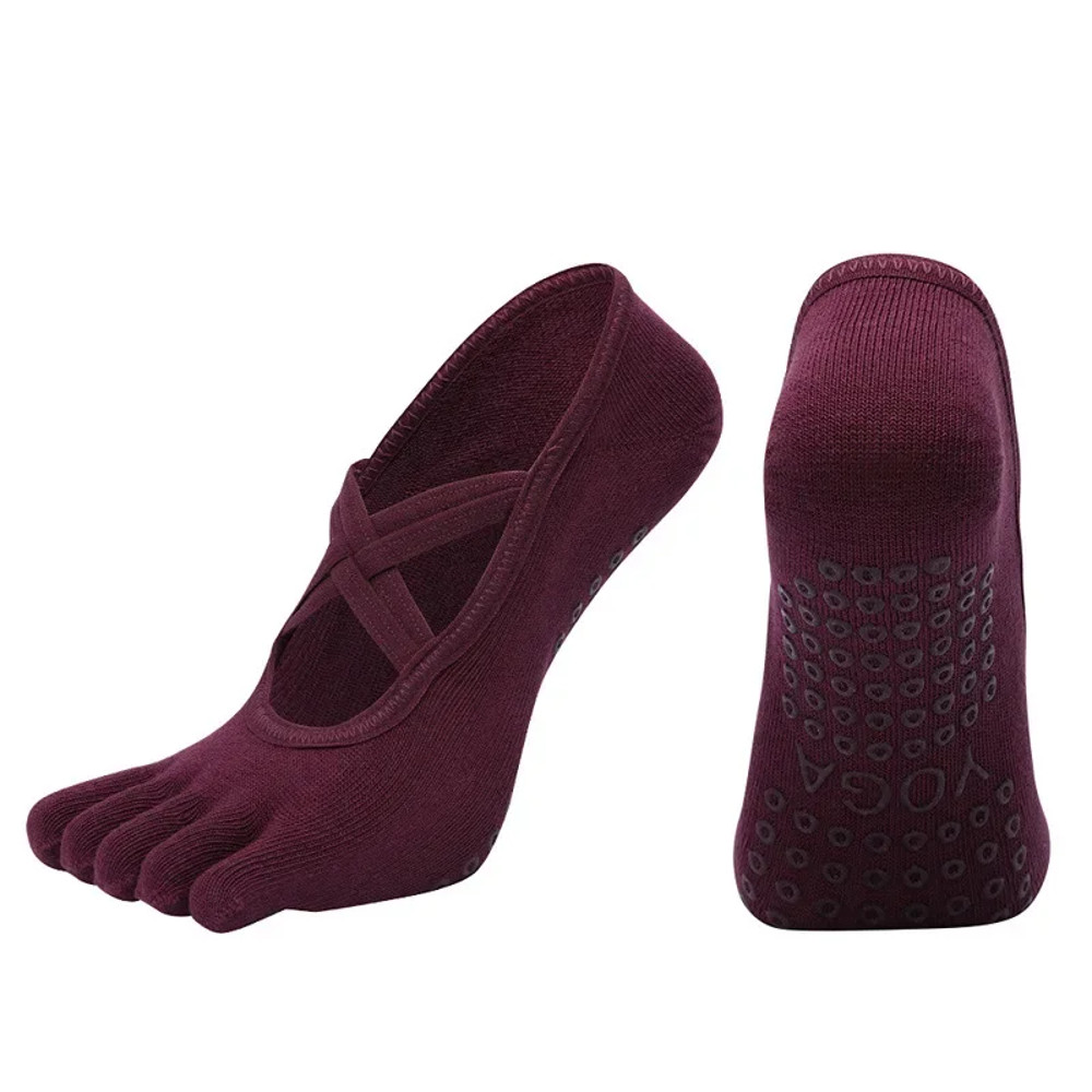 Womens Five-Finger Yoga Socks, Breathable Backless Pilates Socks with Anti-Slip Silicone Sole